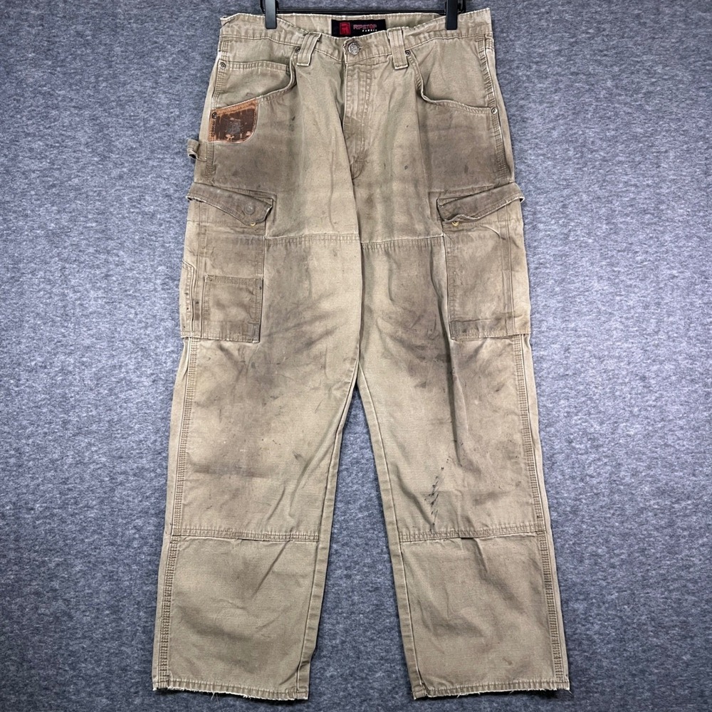 Wrangler Riggs Workwear Mens Ripstop Cargo Pants Khaki Distressed 32x30 Utility